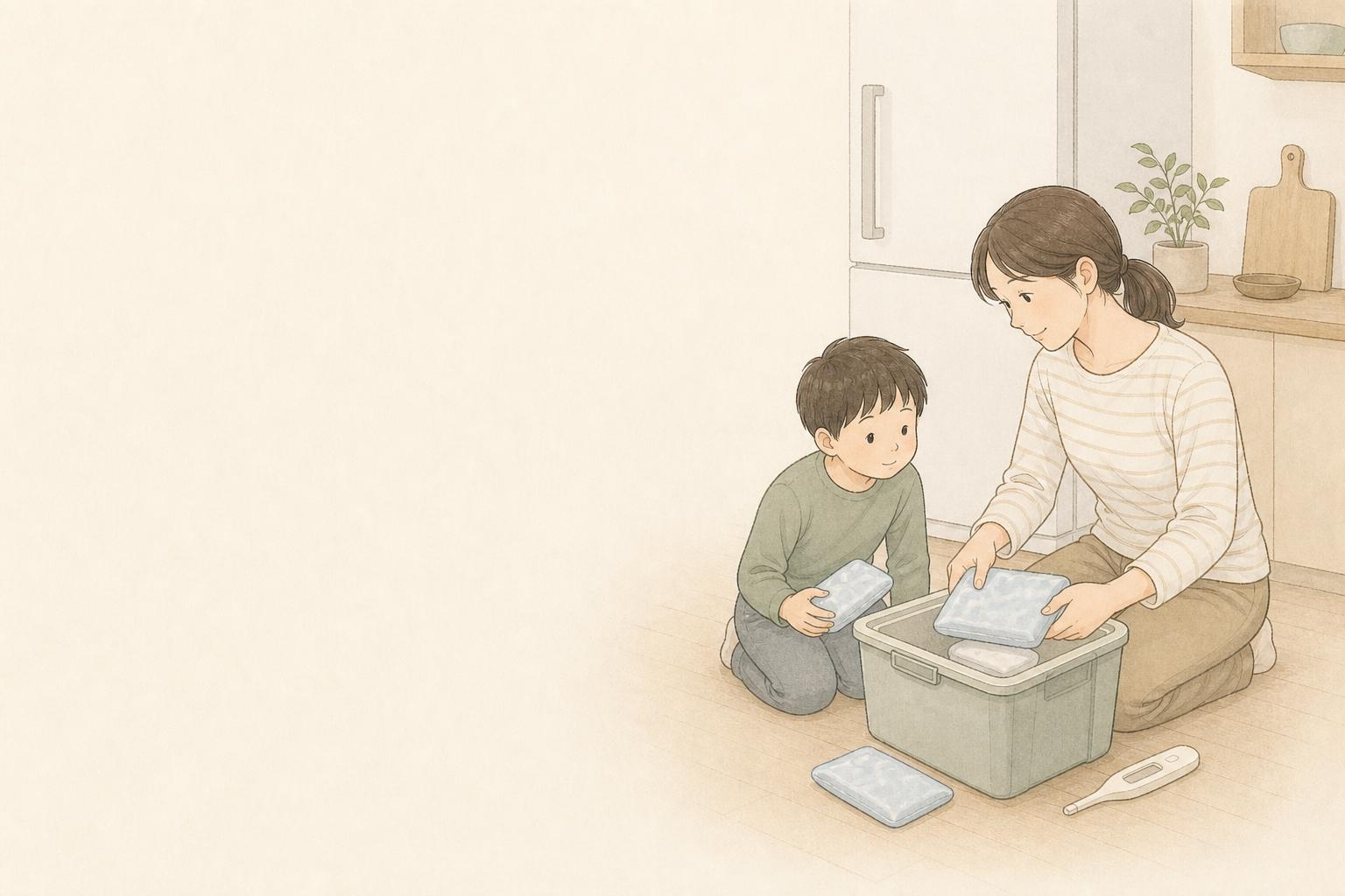 停電時の冷蔵庫はどう守る？家庭向け保冷グッズ比較の手描き風イメージ画像