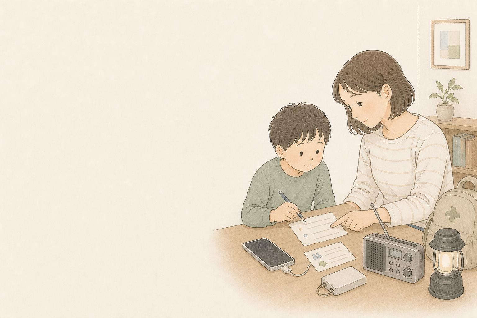 通信障害に備えるには?家庭向け連絡手段・充電用品比較の手描き風イメージ画像