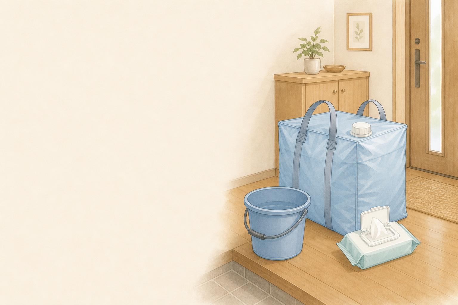 断水時の生活用水はどう備える？家庭向け風呂水・給水タンク比較の手描き風イメージ画像