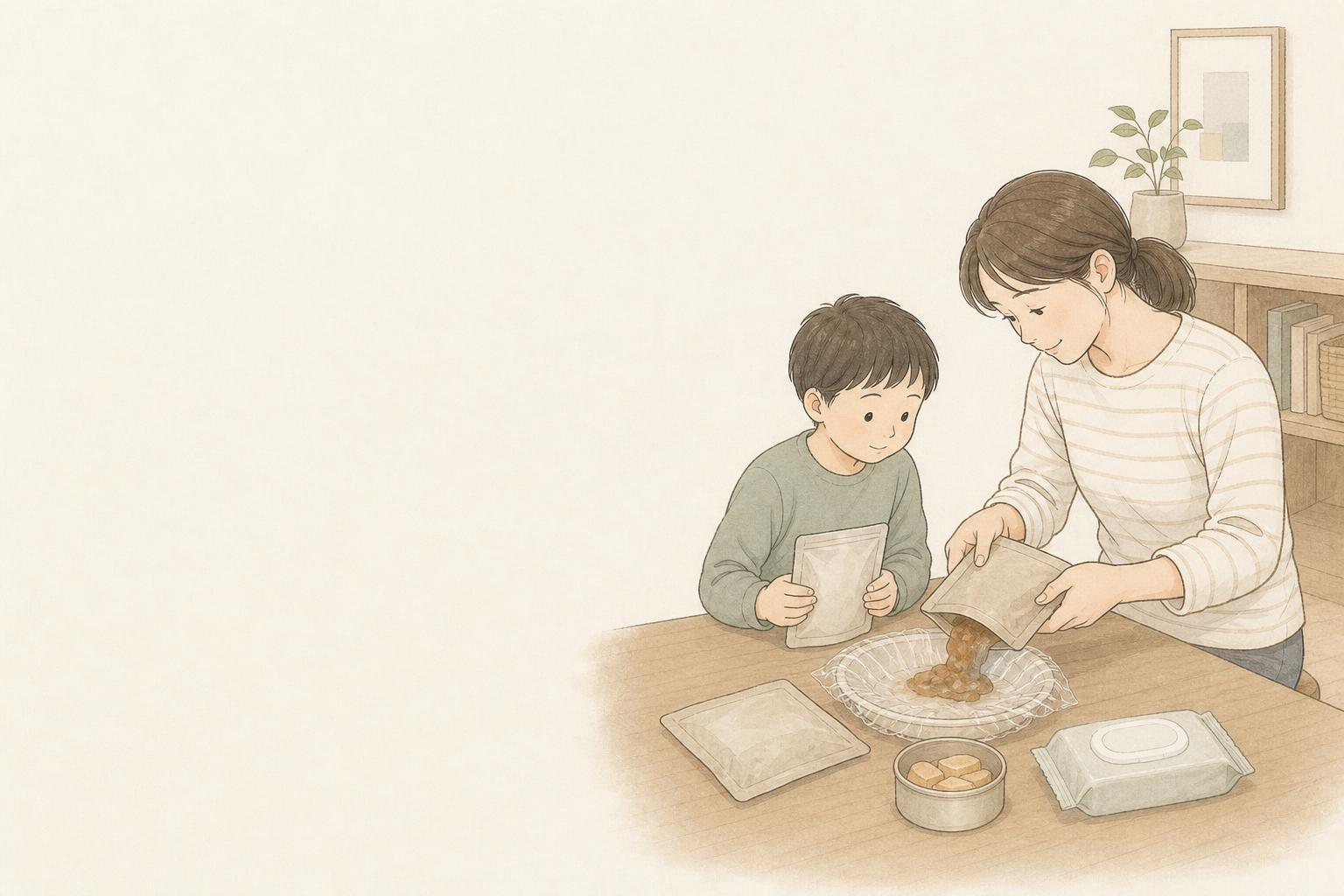 災害時に水を使わない調理はどうする?家庭向け省水キッチン用品比較の手描き風イメージ画像