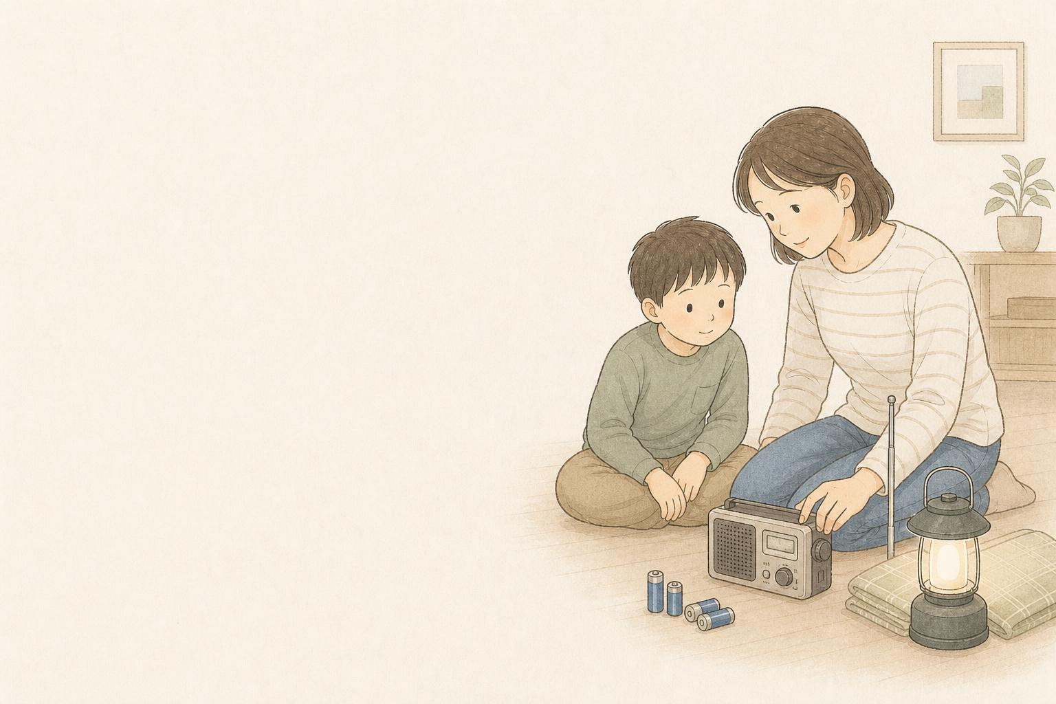 防災ラジオは必要?家庭向け手回し・電池式比較の手描き風イメージ画像