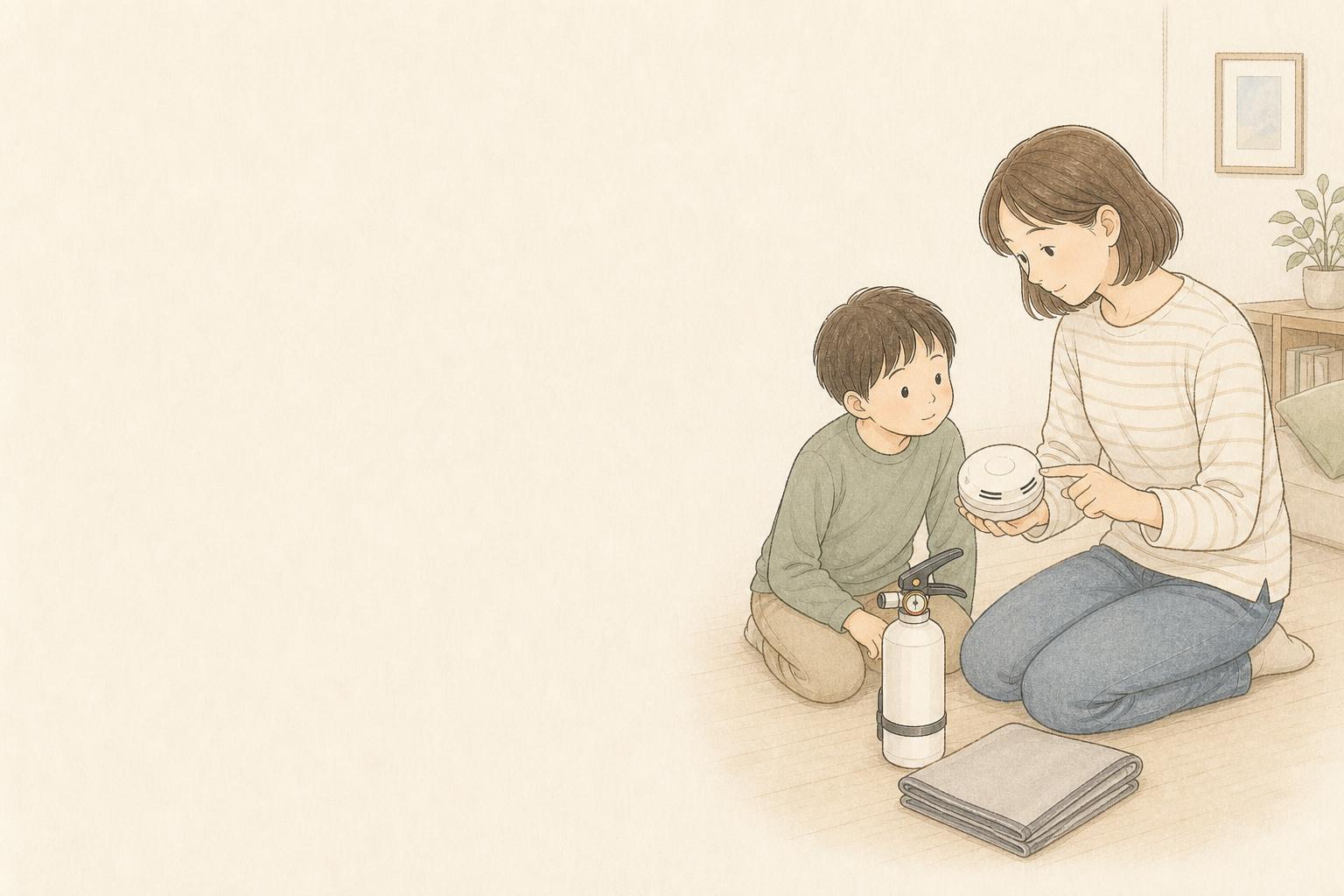 家庭用消火器はどこに置く?初期消火グッズを家族向けに比較の手描き風イメージ画像