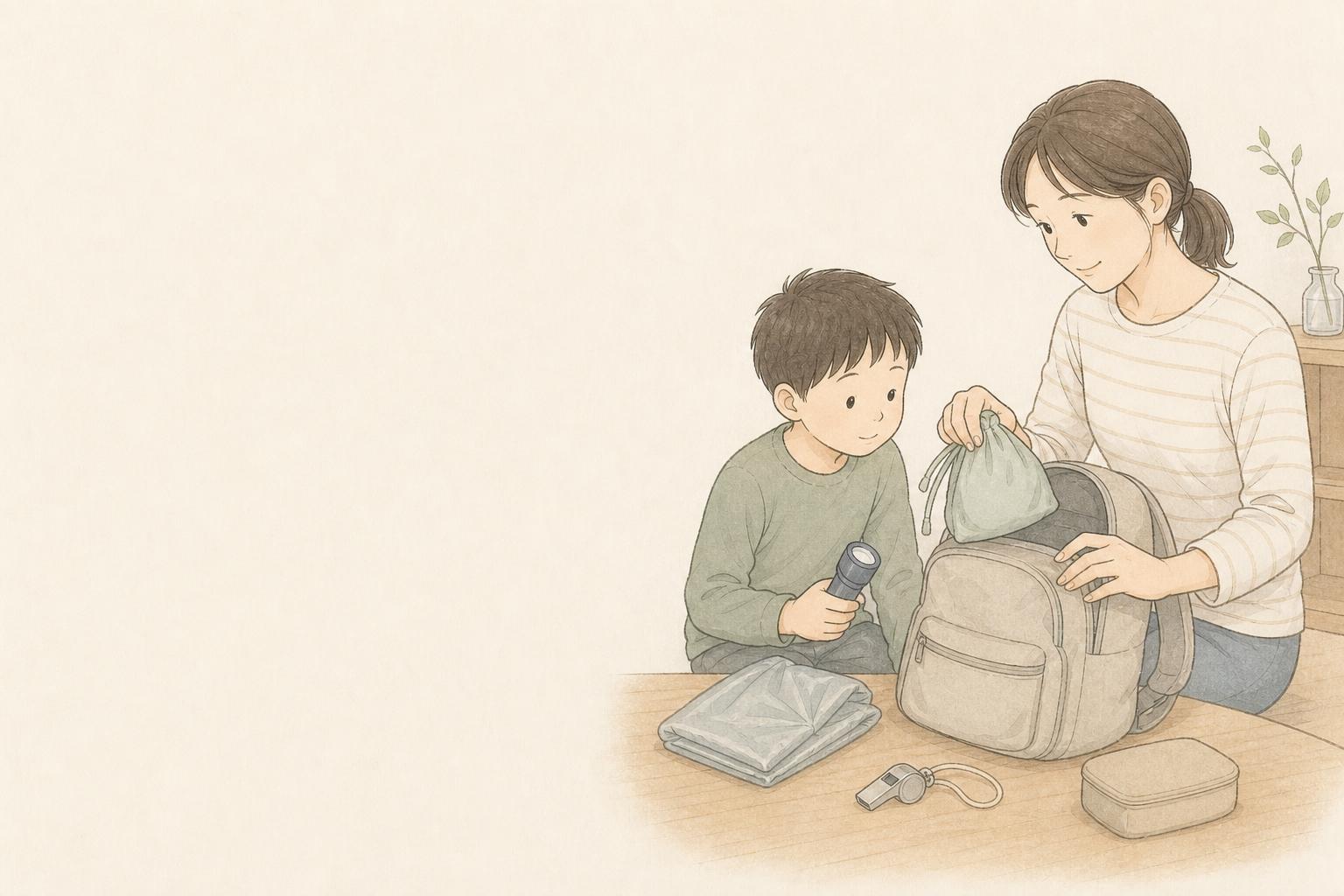子どもの通学防災ポーチに何を入れる？軽い備えを家族向けに比較の手描き風イメージ画像