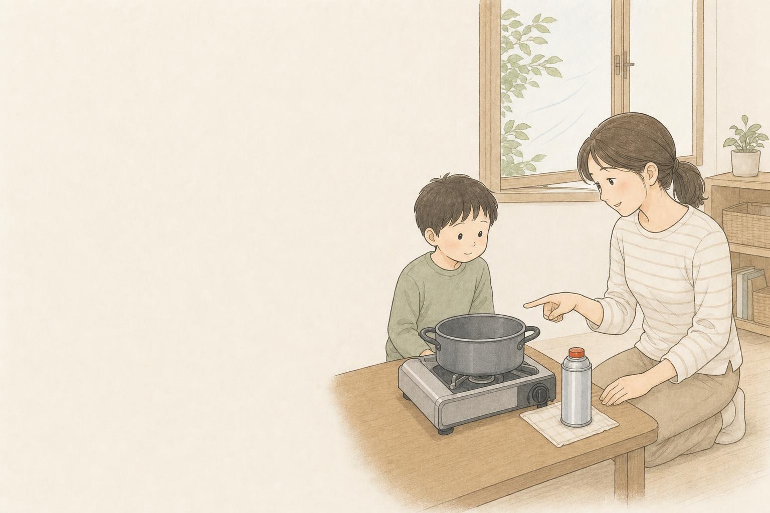 災害時のカセットコンロは必要？家庭向け調理用品比較の手描き風イメージ画像