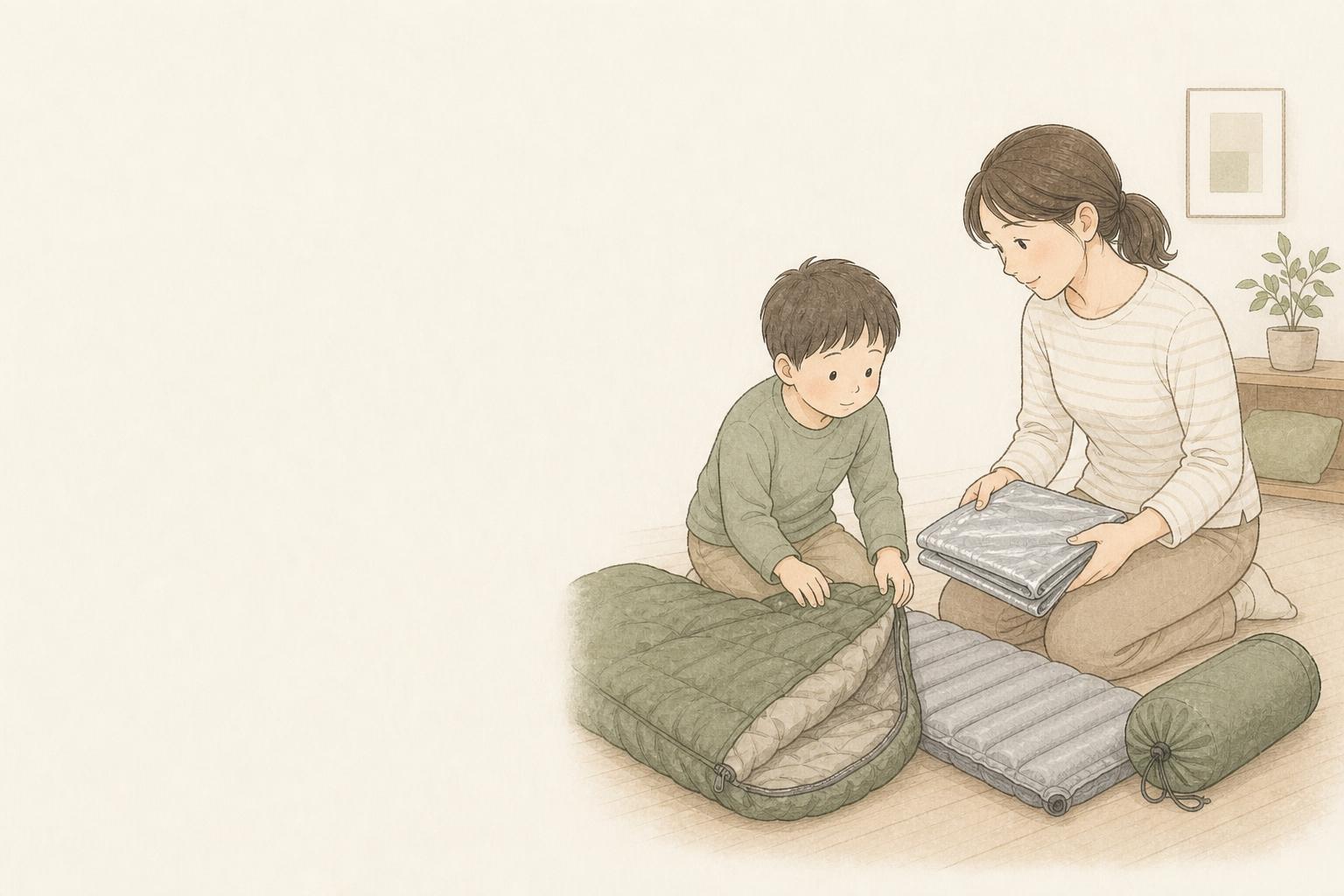 防災用寝袋とブランケットはどれ?家族向け保温用品比較の手描き風イメージ画像