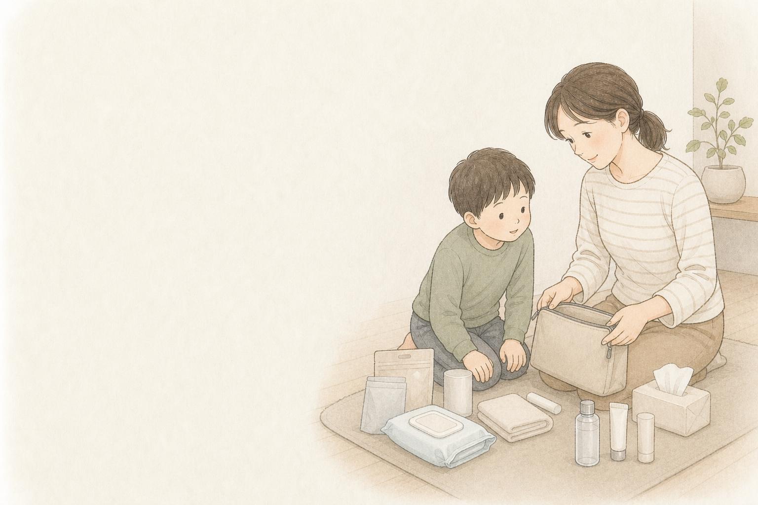 女性の防災ポーチに何を入れる？避難衛生用品を家族向けに比較の手描き風イメージ画像